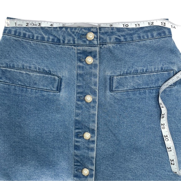House of Harlow 1960 Nicole Richie Denim Mini Skirt Pearl Buttons Stretch Size 4 - Picture 7 of 7